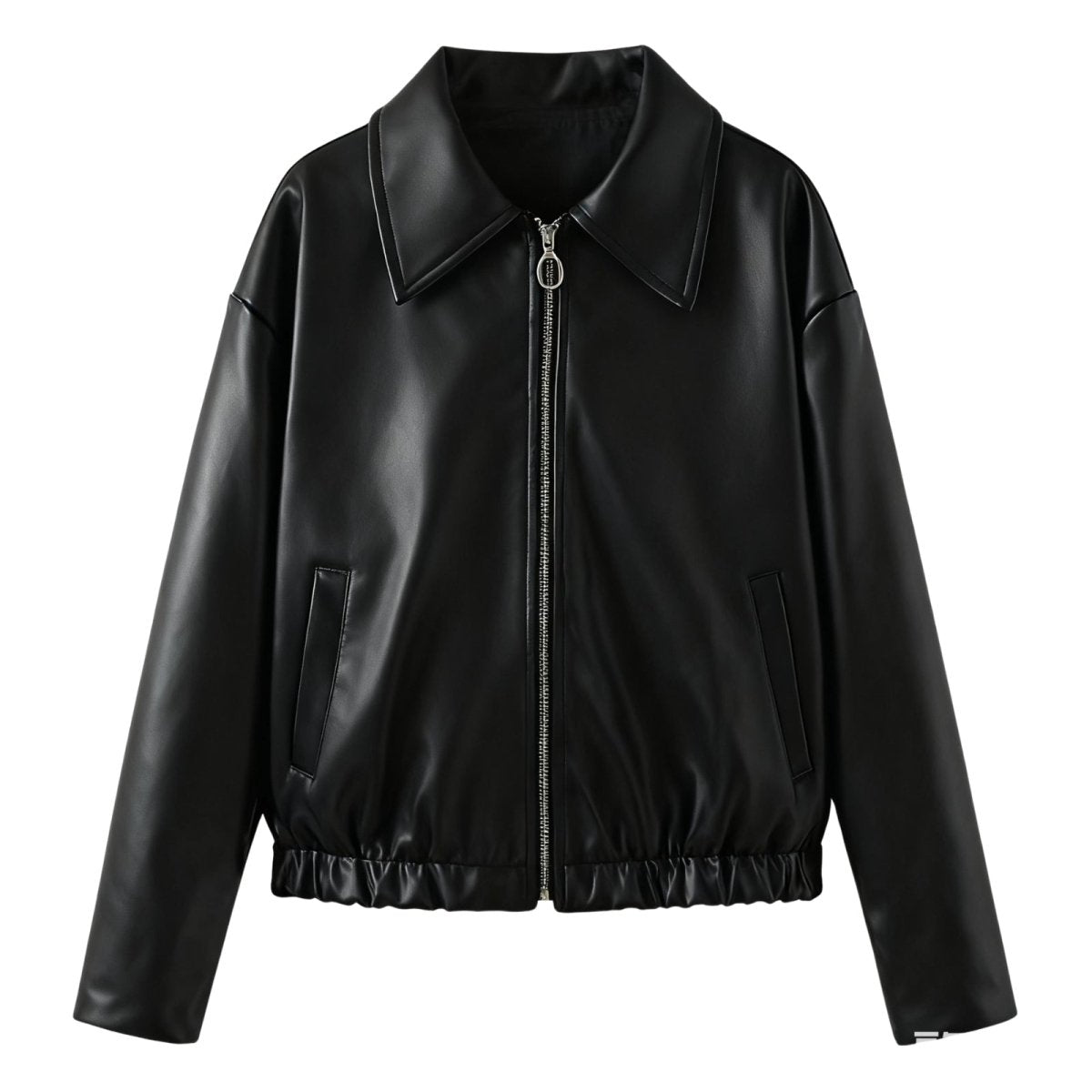 Cazadora Bomber Corta de Cuero Sintético para Mujer con Ajuste Oversized
