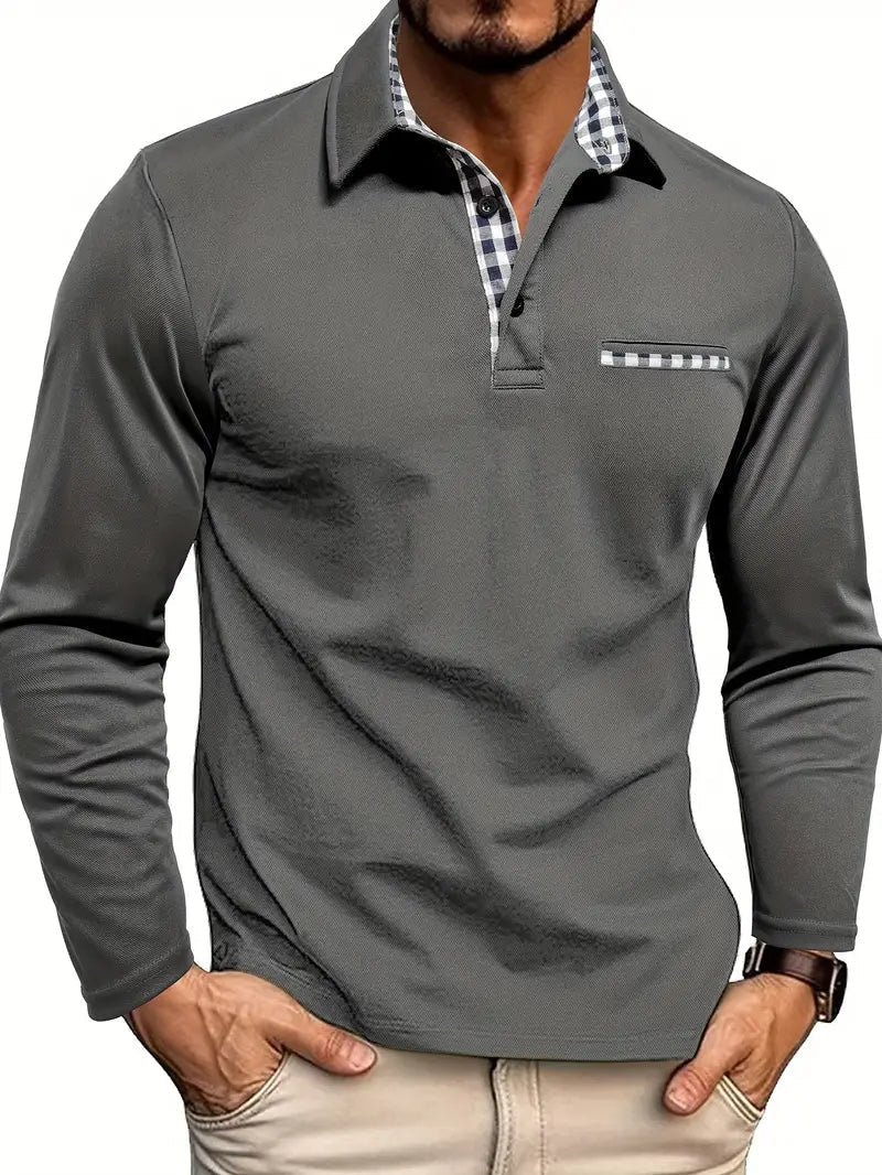 Polo de Manga Larga para Hombre con Cuello Clásico y Botonadura