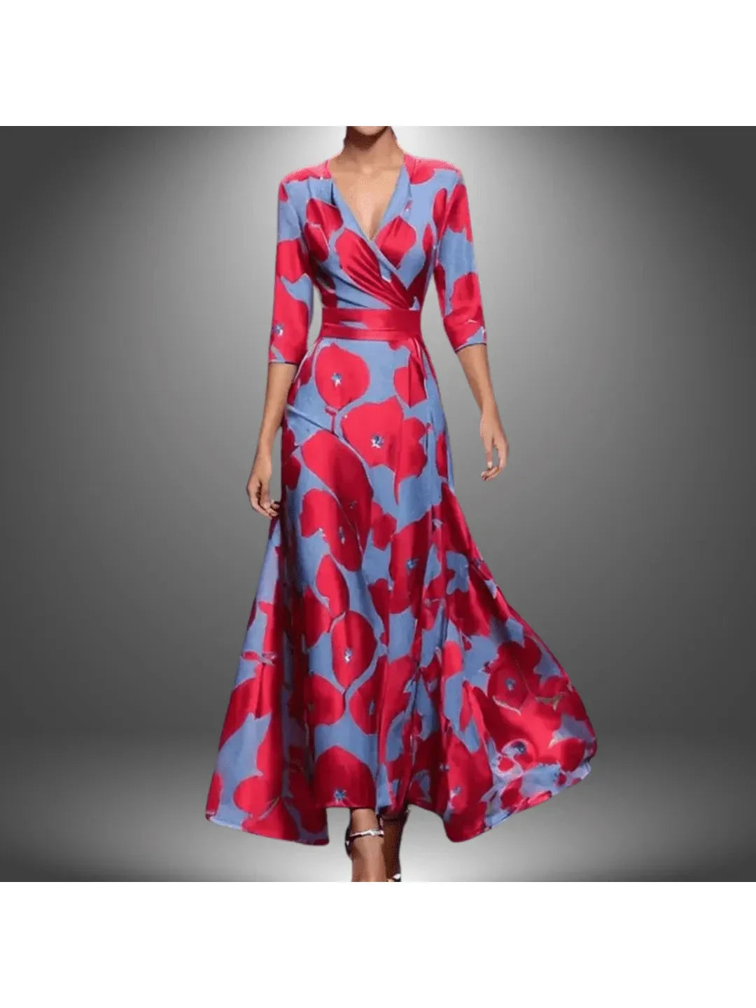 Vestido Midi de Poliéster con Estampado de Moda Cuello en V y Manga Media para Mujer