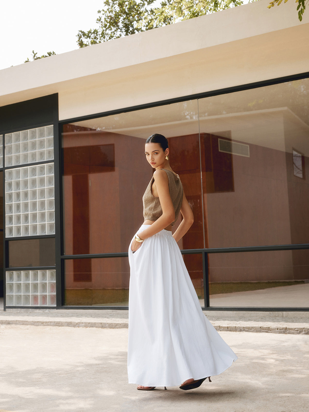 Jupe maxi femme ensemble deux pièces taille haute — vacances