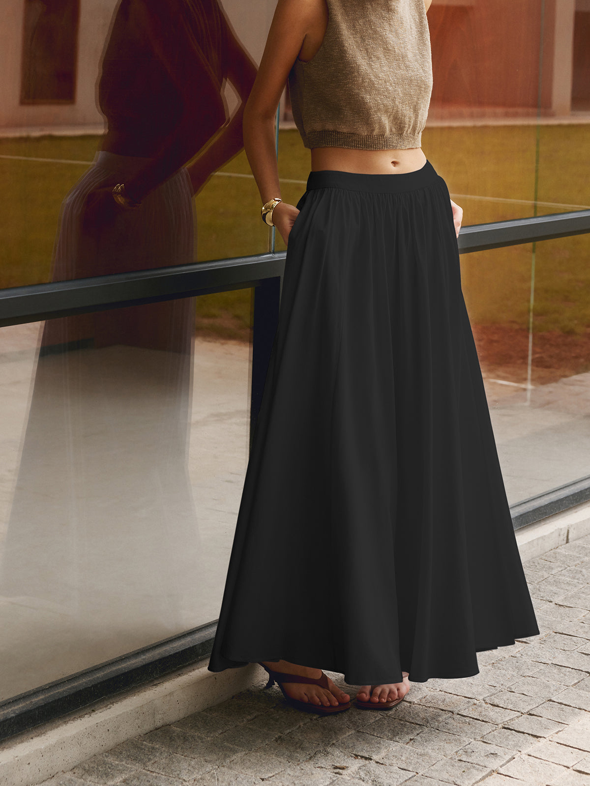 Jupe maxi femme ensemble deux pièces taille haute — vacances