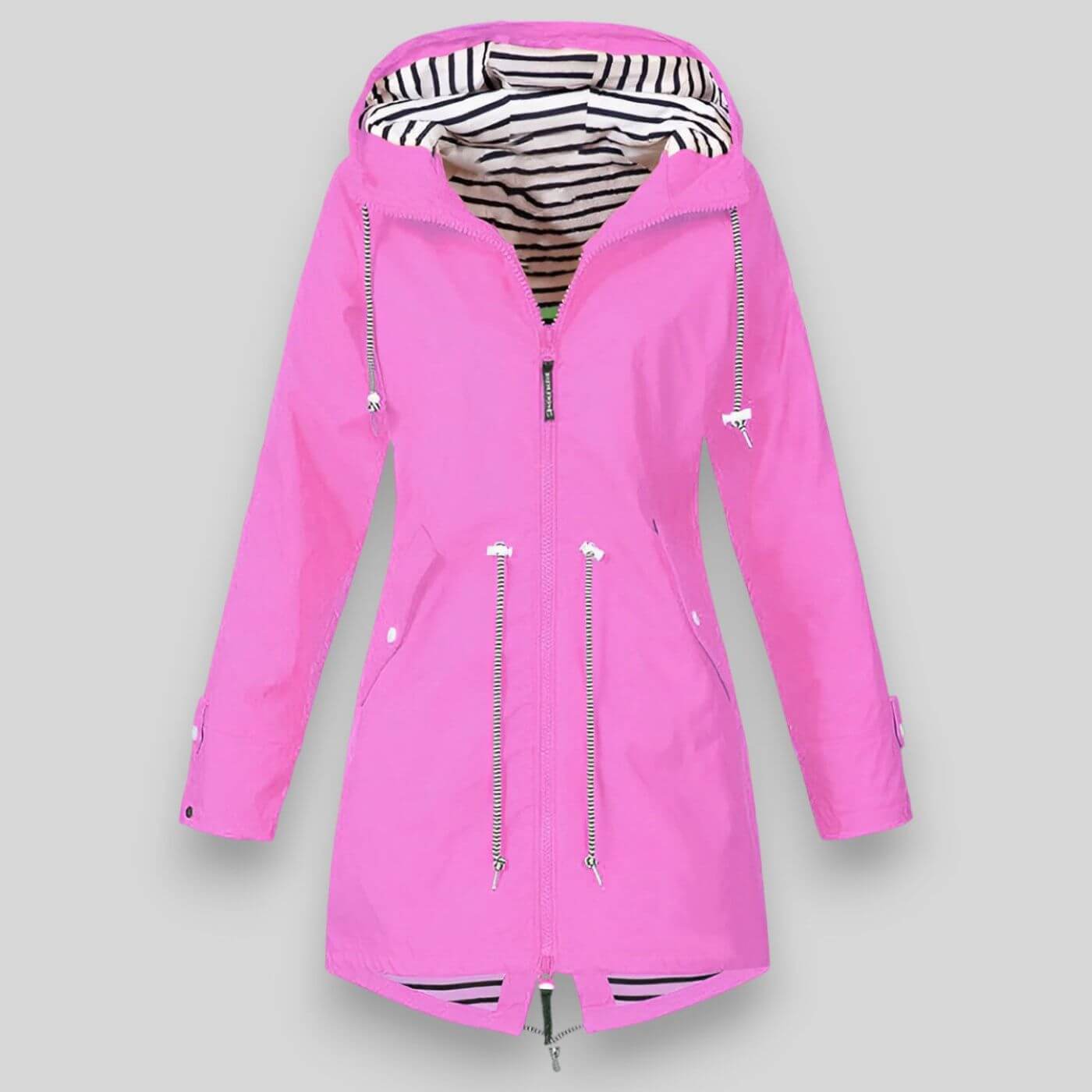 Imperméable long avec capuche et taille ajustable en polyester pour femme