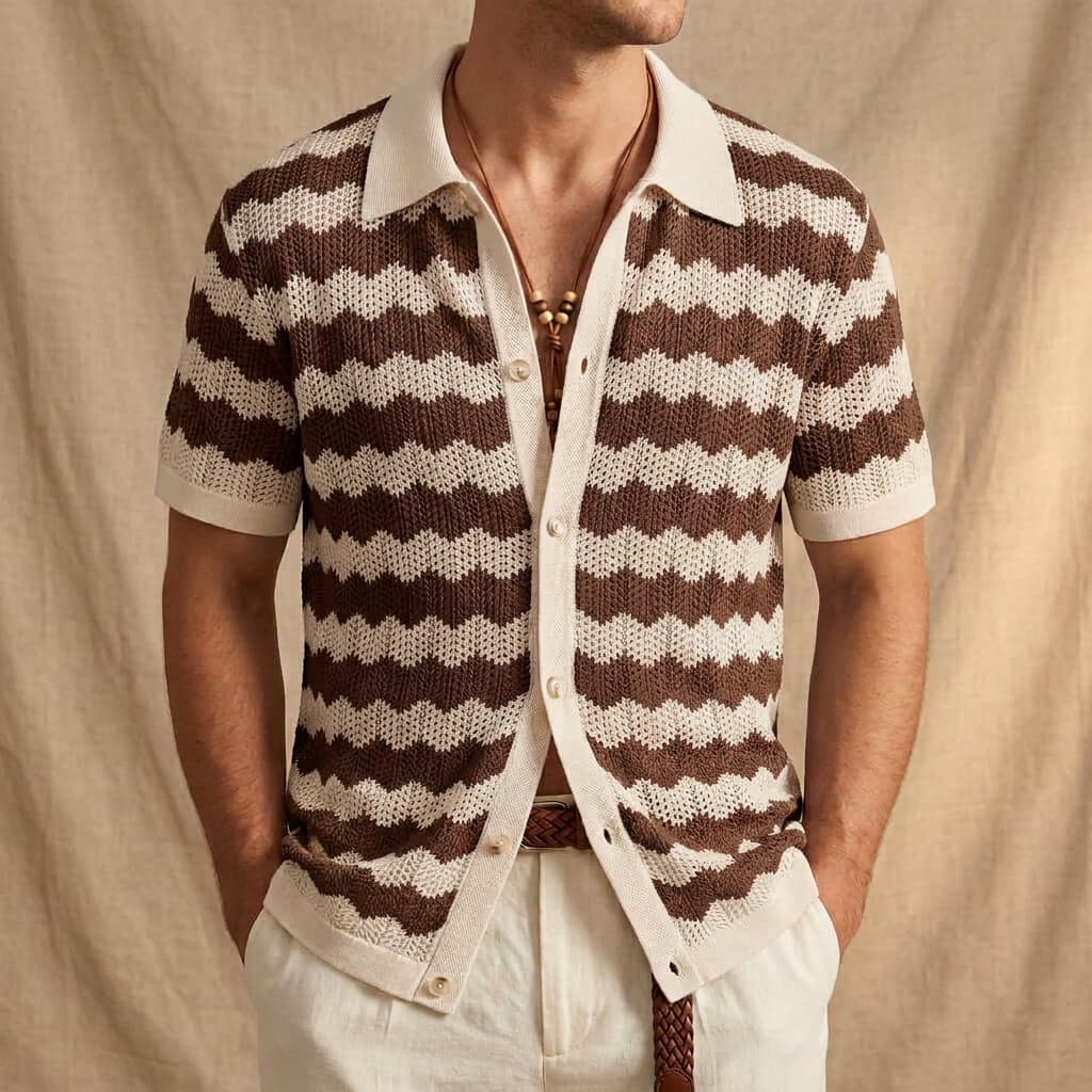 Polo de punto jacquard con botones para hombre — verano