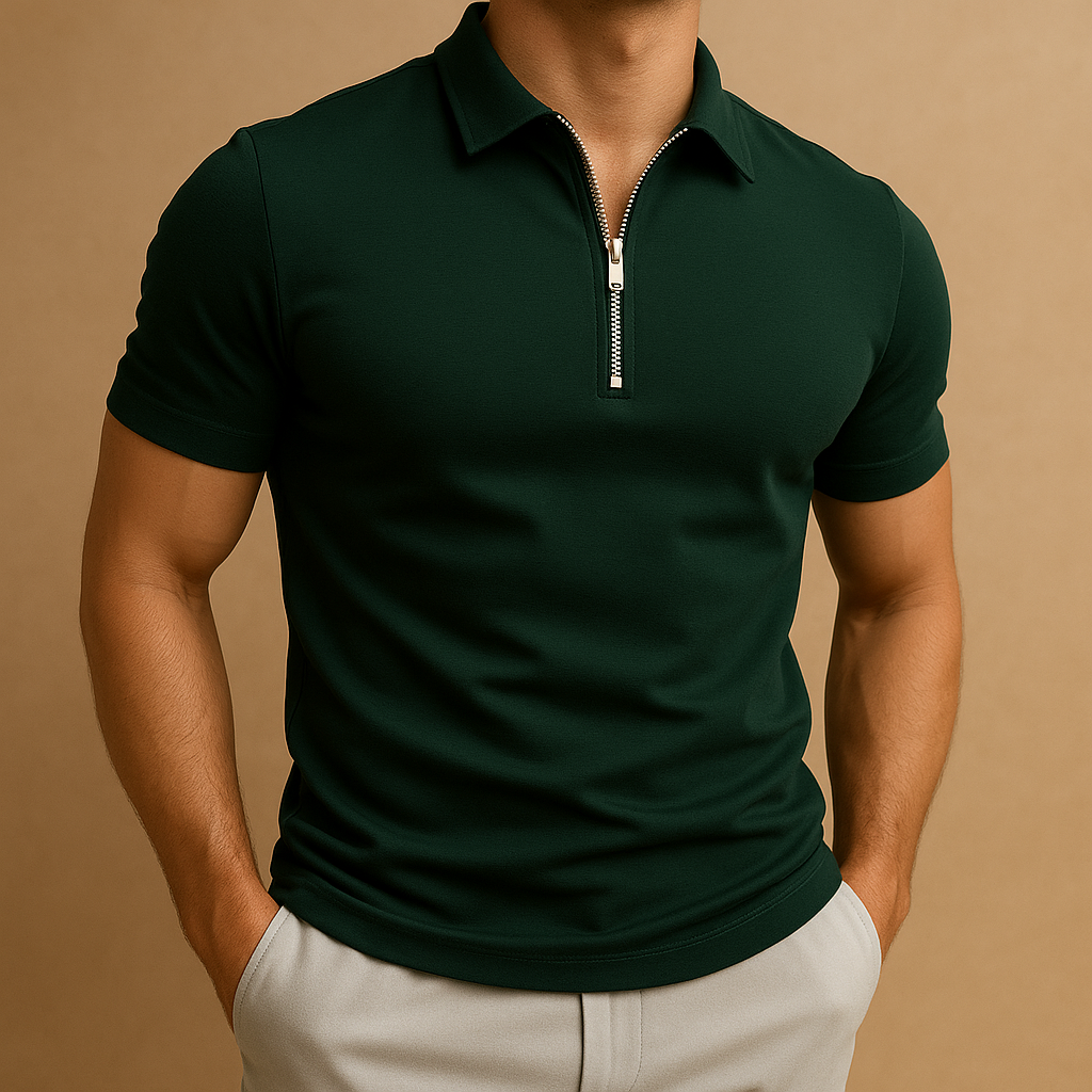 Polo De Manga Corta Con Cremallera Para Hombre
