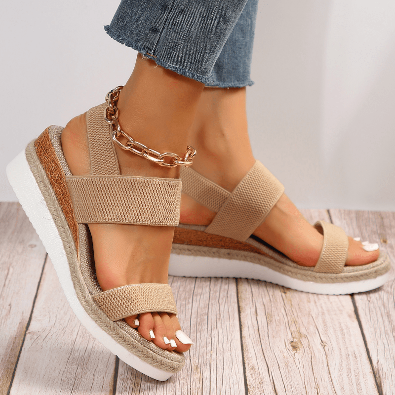 Sandalias de Plataforma para Mujer Zapatos con Cuña y Acabado de Cuerda en Lino