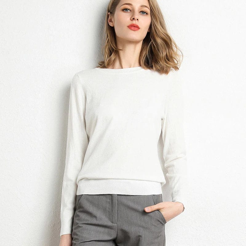 Jersey de lana y cachemira para mujer con cuello redondo y corte ajustado