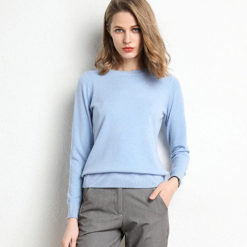 Jersey de lana y cachemira para mujer con cuello redondo y corte ajustado