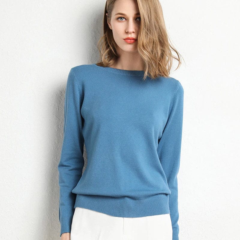 Jersey de lana y cachemira para mujer con cuello redondo y corte ajustado