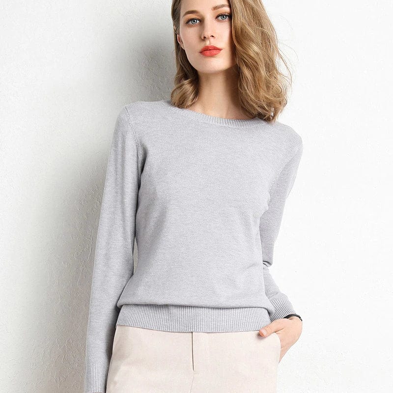 Jersey de lana y cachemira para mujer con cuello redondo y corte ajustado