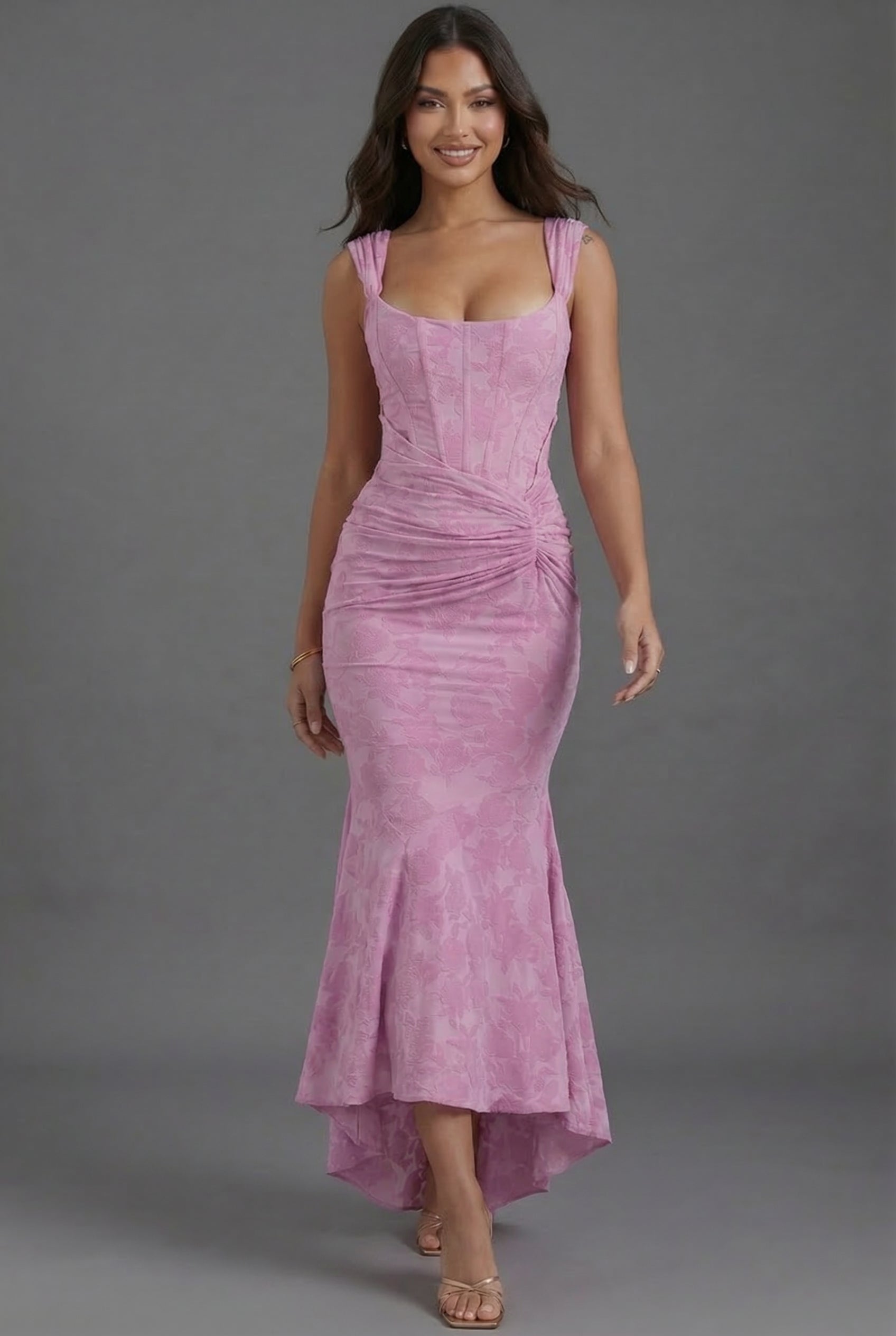 Vestido Largo de Fiesta para Invitada de Boda con Corsé y Cola de Pez