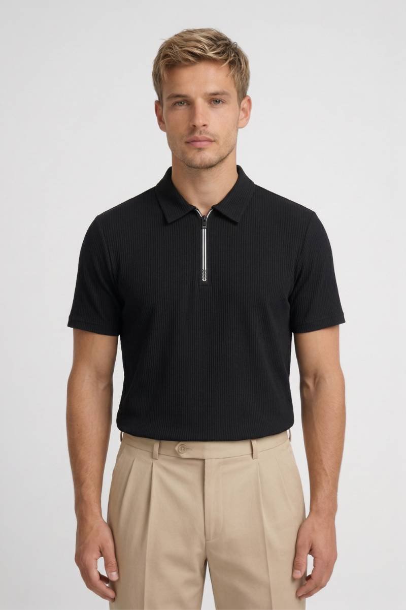 Polo para hombre con media cremallera y tejido acanalado — business casual