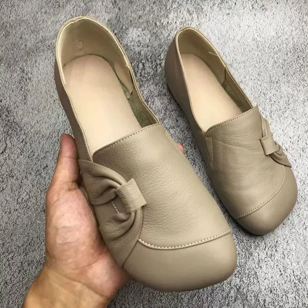 Mocasines planos de cuero suave con suela flexible y antideslizante para mujer