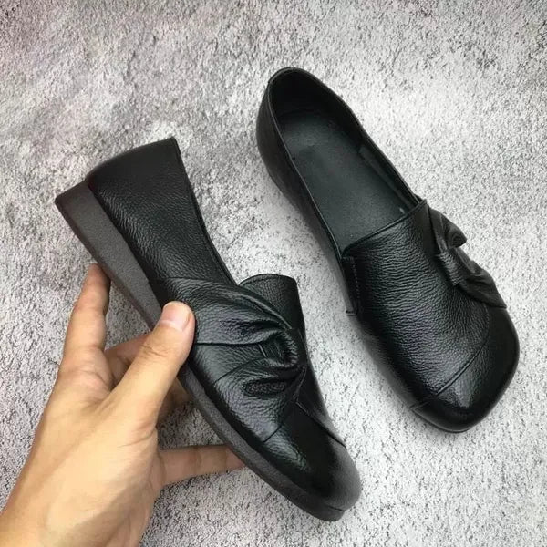 Mocasines planos de cuero suave con suela flexible y antideslizante para mujer