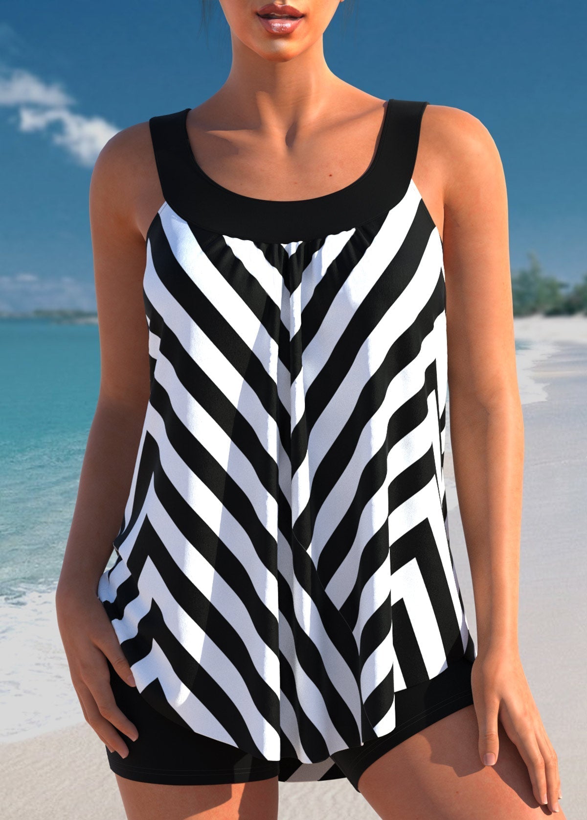 Bañador Tankini de Talle Alto para Mujer con Top Ombré y Pantalón Corto