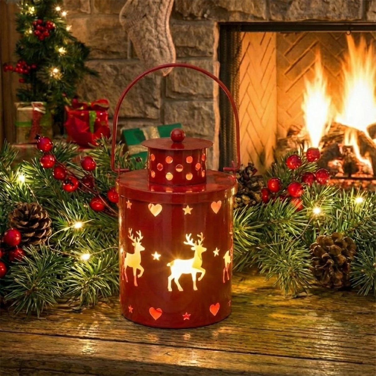 Set de 3 Faroles Decorativos de Metal con Luz LED sin Llama para Interior