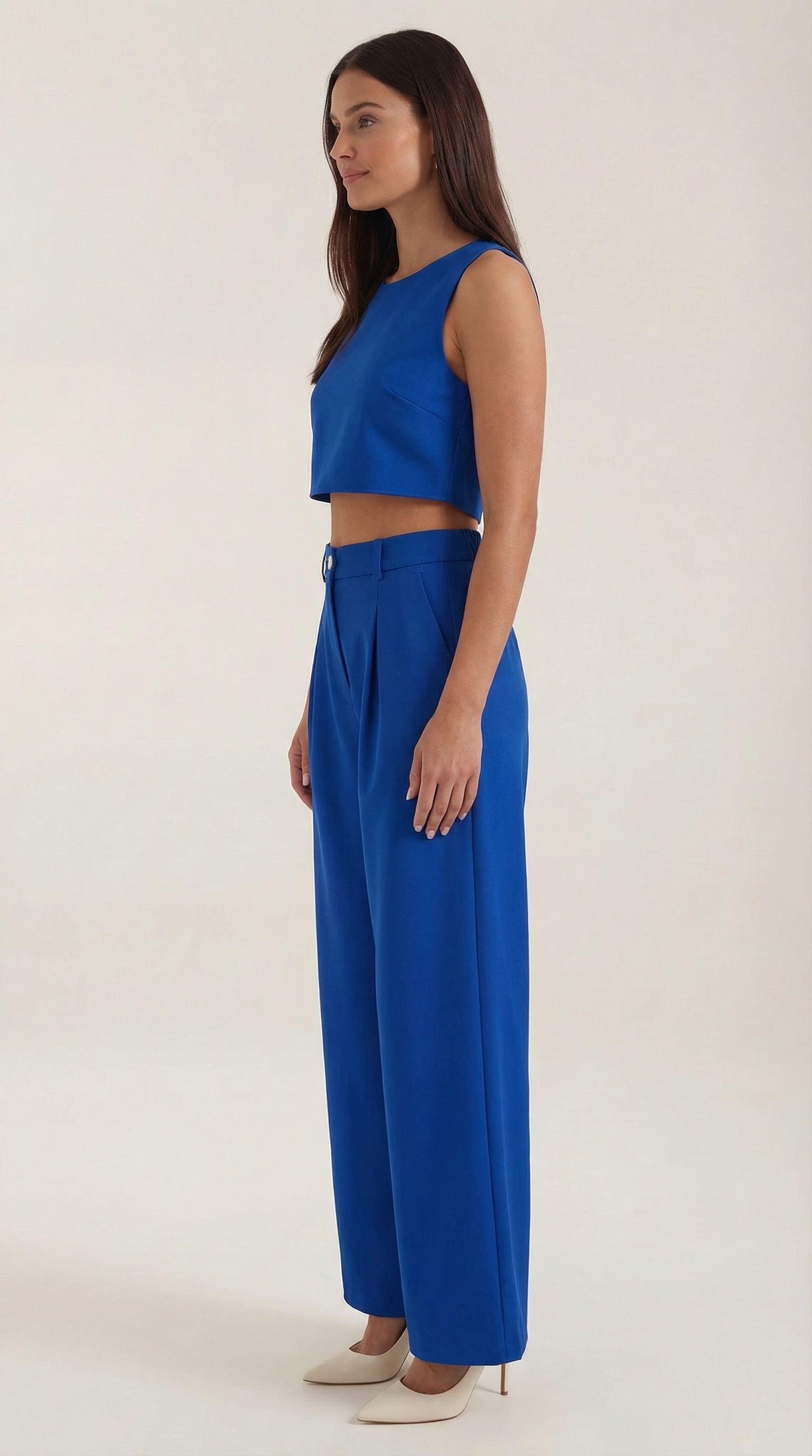 Conjunto de Dos Piezas de Top Corto Sin Mangas y Pantalones de Pernera Ancha para Mujer