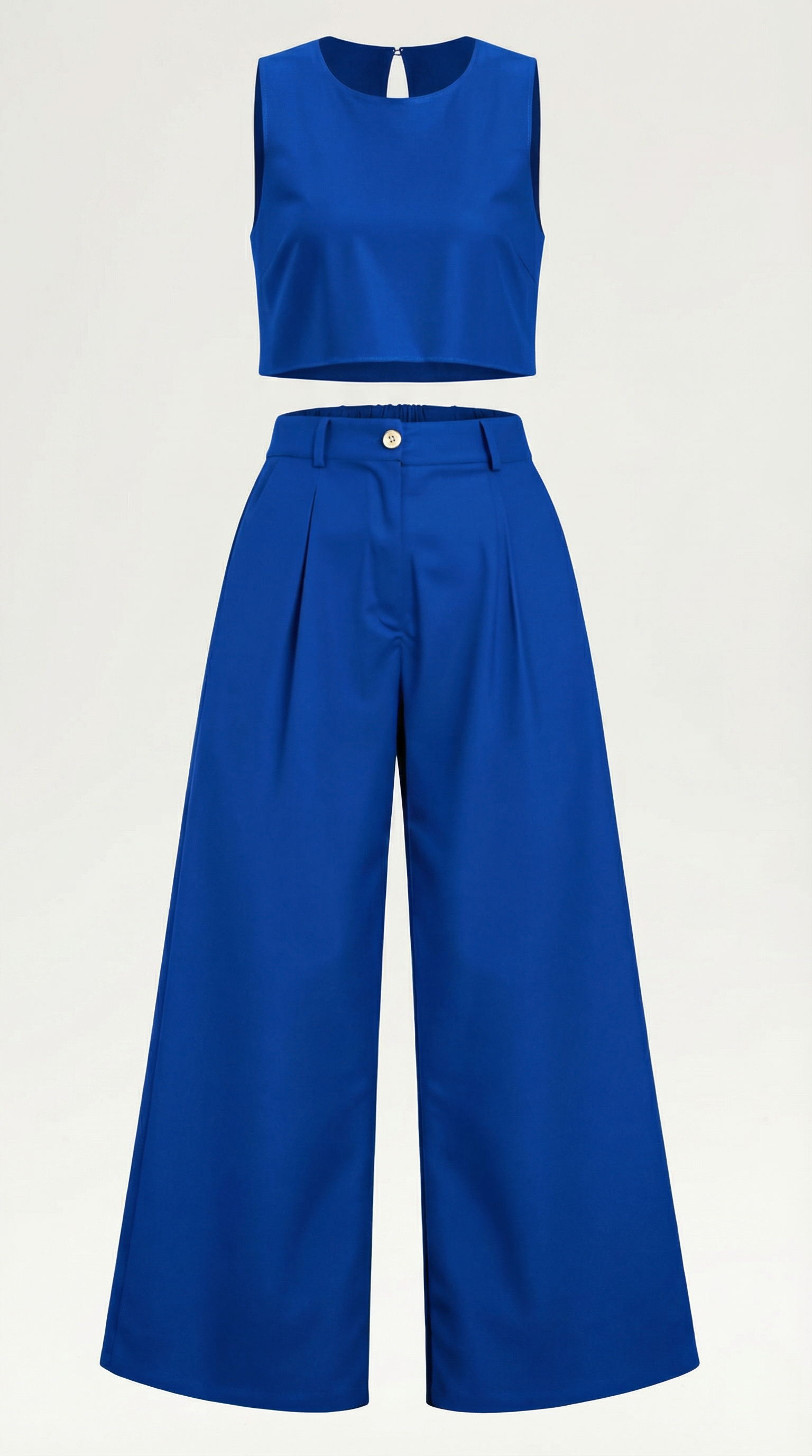 Conjunto de Dos Piezas de Top Corto Sin Mangas y Pantalones de Pernera Ancha para Mujer