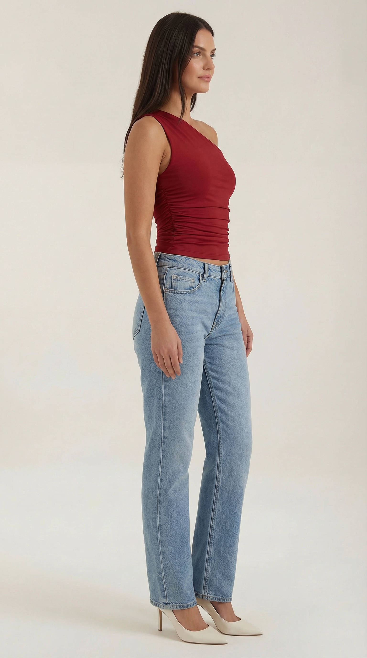Top de un Solo Hombro con Plisado Lateral y Corte Ajustado Sin Mangas para Mujer