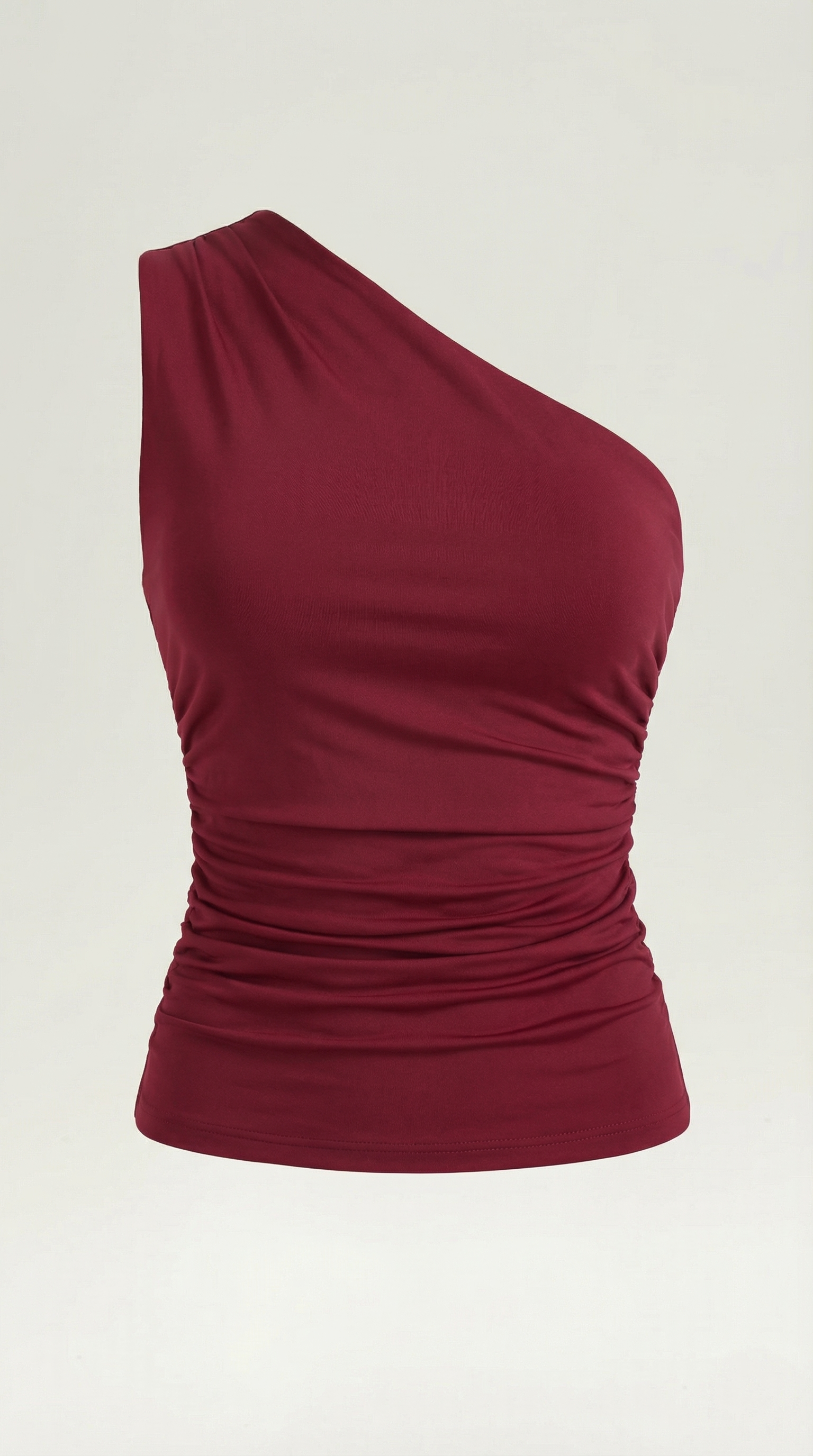 Top de un Solo Hombro con Plisado Lateral y Corte Ajustado Sin Mangas para Mujer