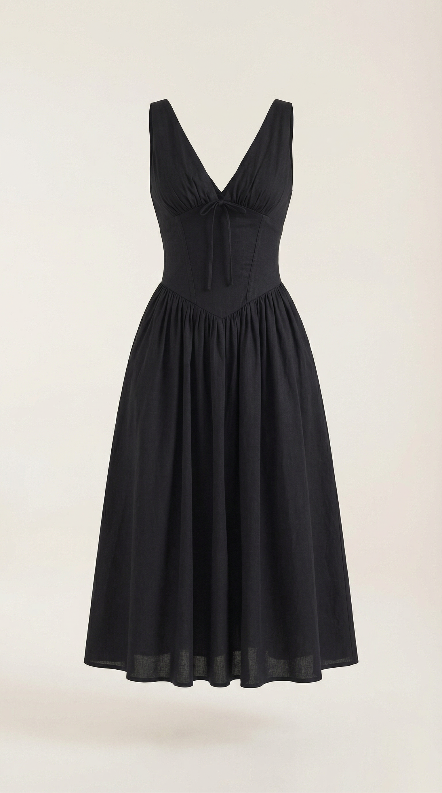 Vestido Midi con Escote en V Profundo de Cintura Alta y Espalda Descubierta para Mujer