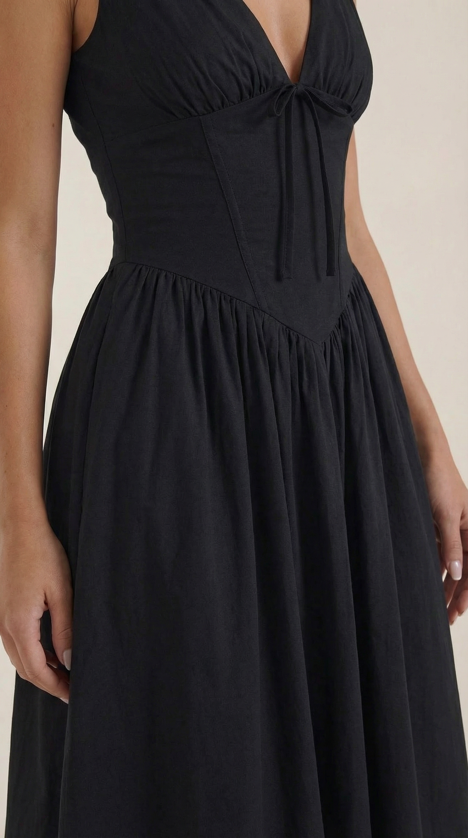 Vestido Midi con Escote en V Profundo de Cintura Alta y Espalda Descubierta para Mujer