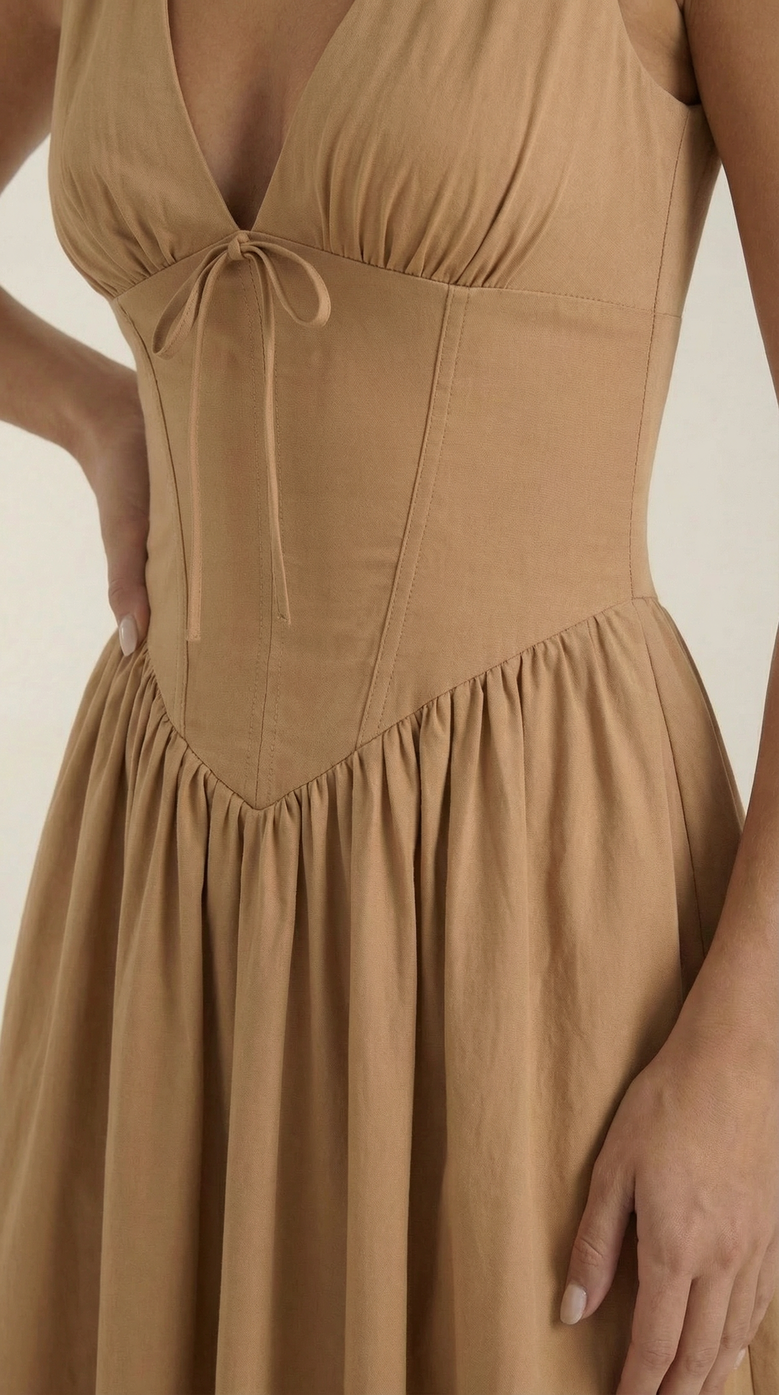 Vestido Midi con Escote en V Profundo de Cintura Alta y Espalda Descubierta para Mujer