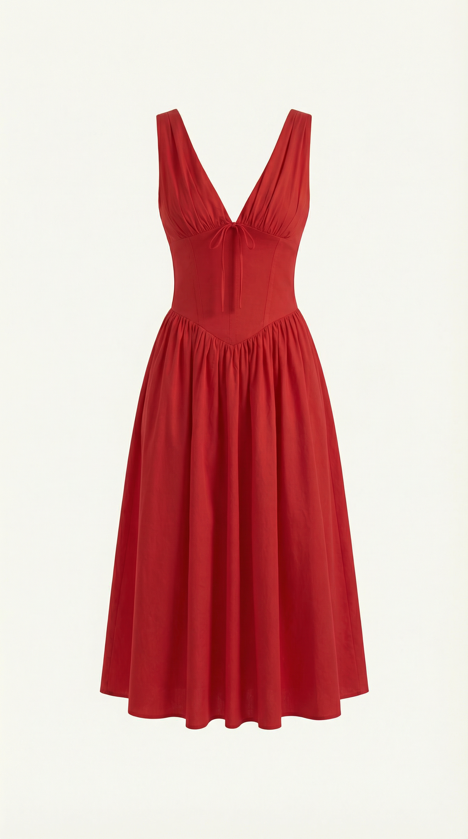 Vestido Midi con Escote en V Profundo de Cintura Alta y Espalda Descubierta para Mujer