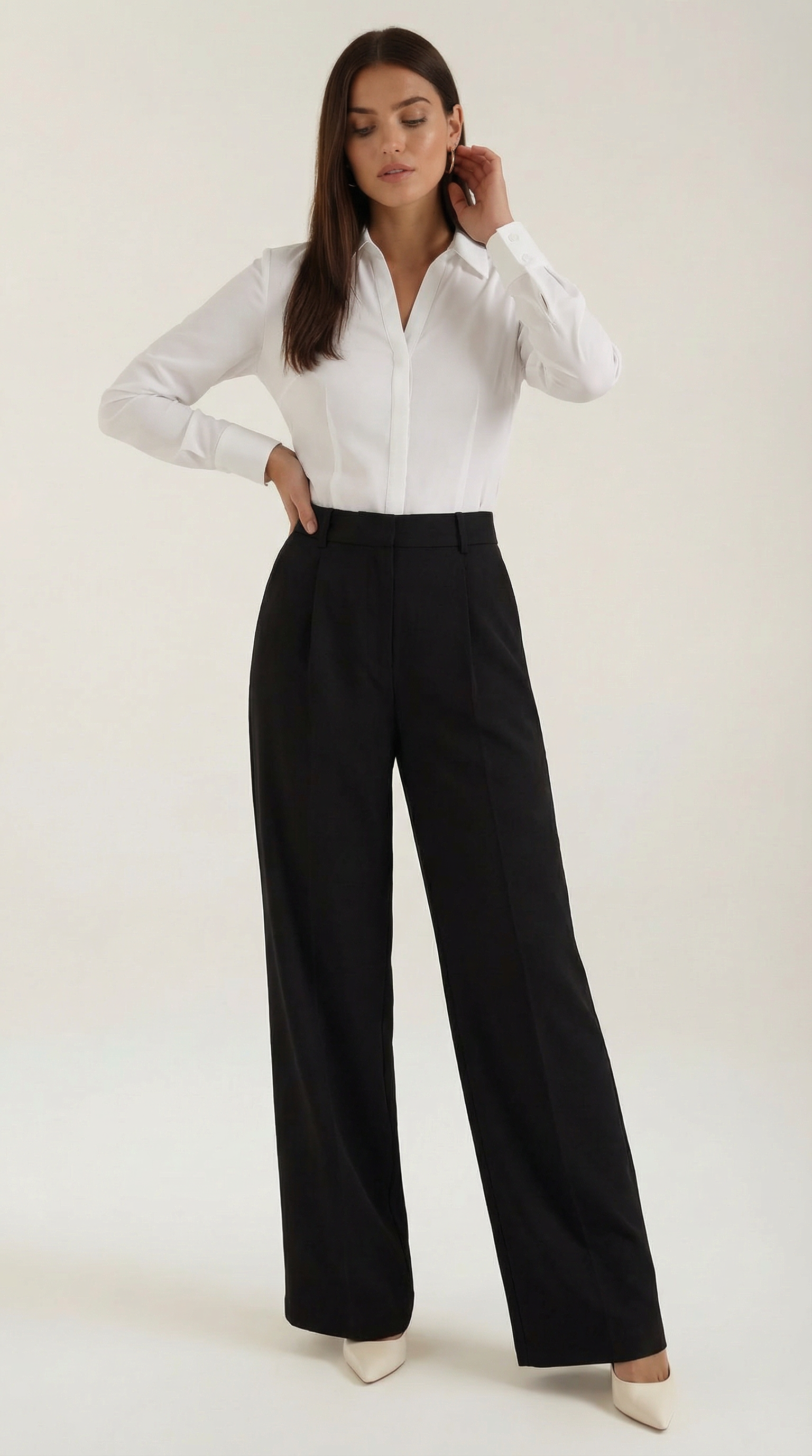 Pantalones de Pierna Ancha de Cintura Alta con Pinzas Frontales y Bolsillos para Mujer