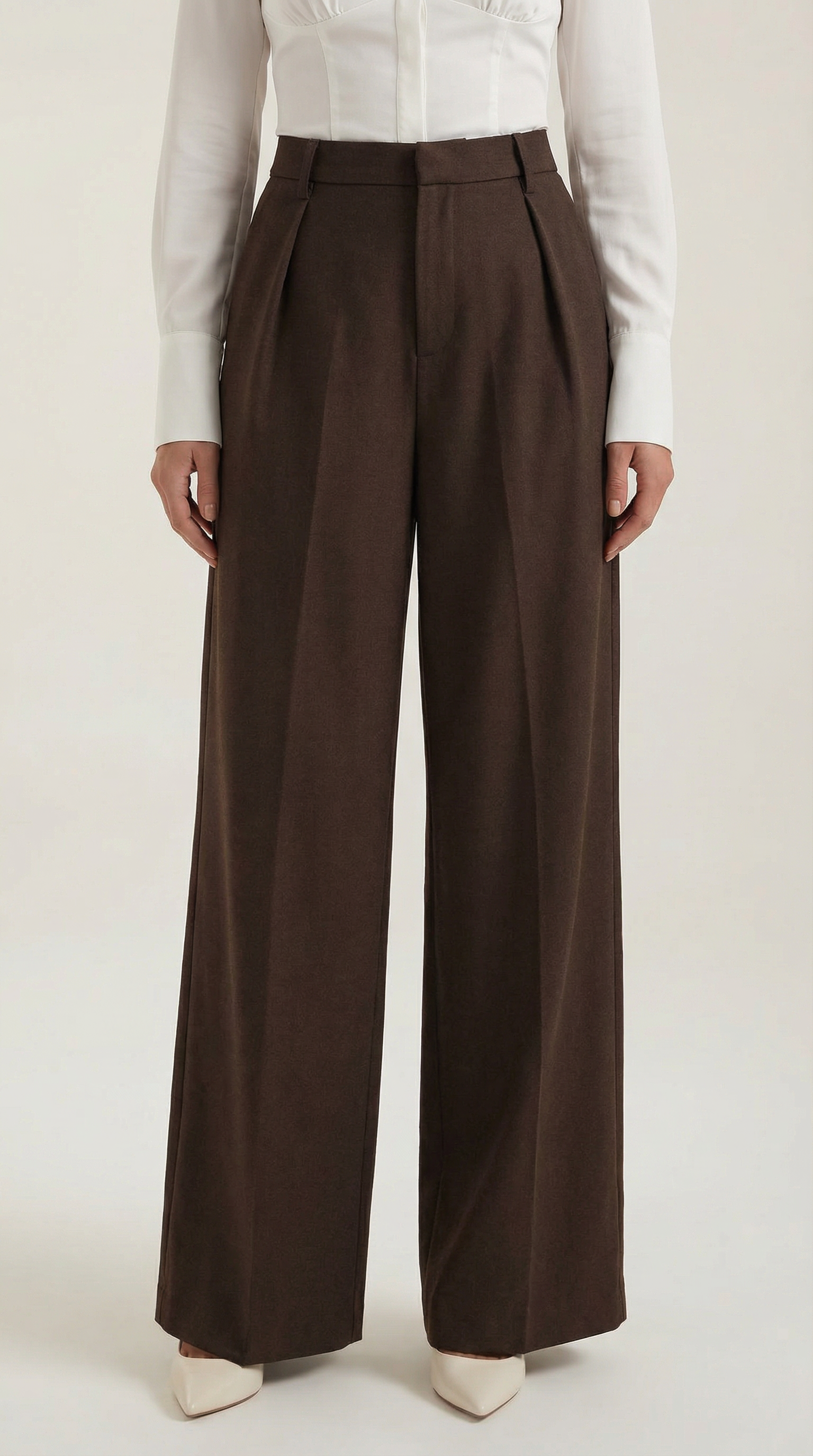 Pantalones de Pierna Ancha de Cintura Alta con Pinzas Frontales y Bolsillos para Mujer