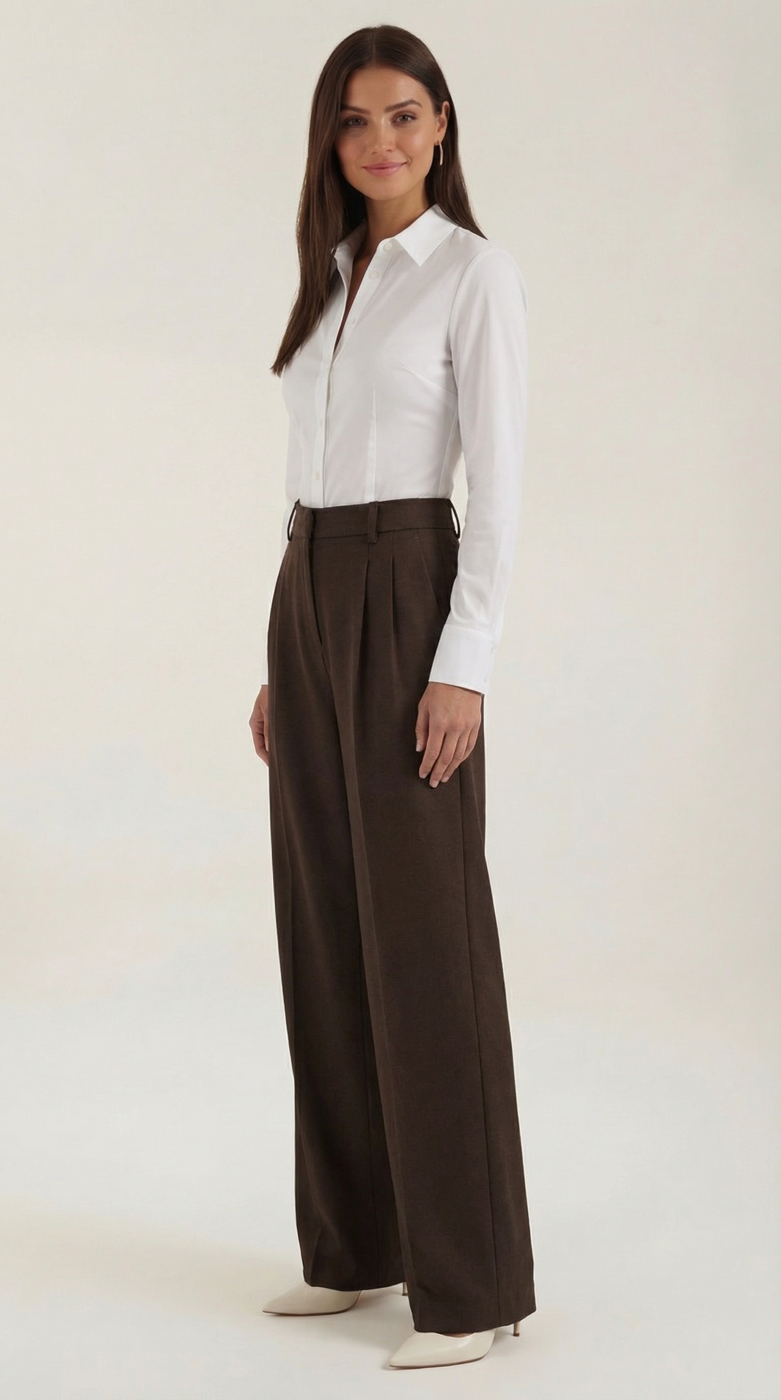 Pantalones de Pierna Ancha de Cintura Alta con Pinzas Frontales y Bolsillos para Mujer