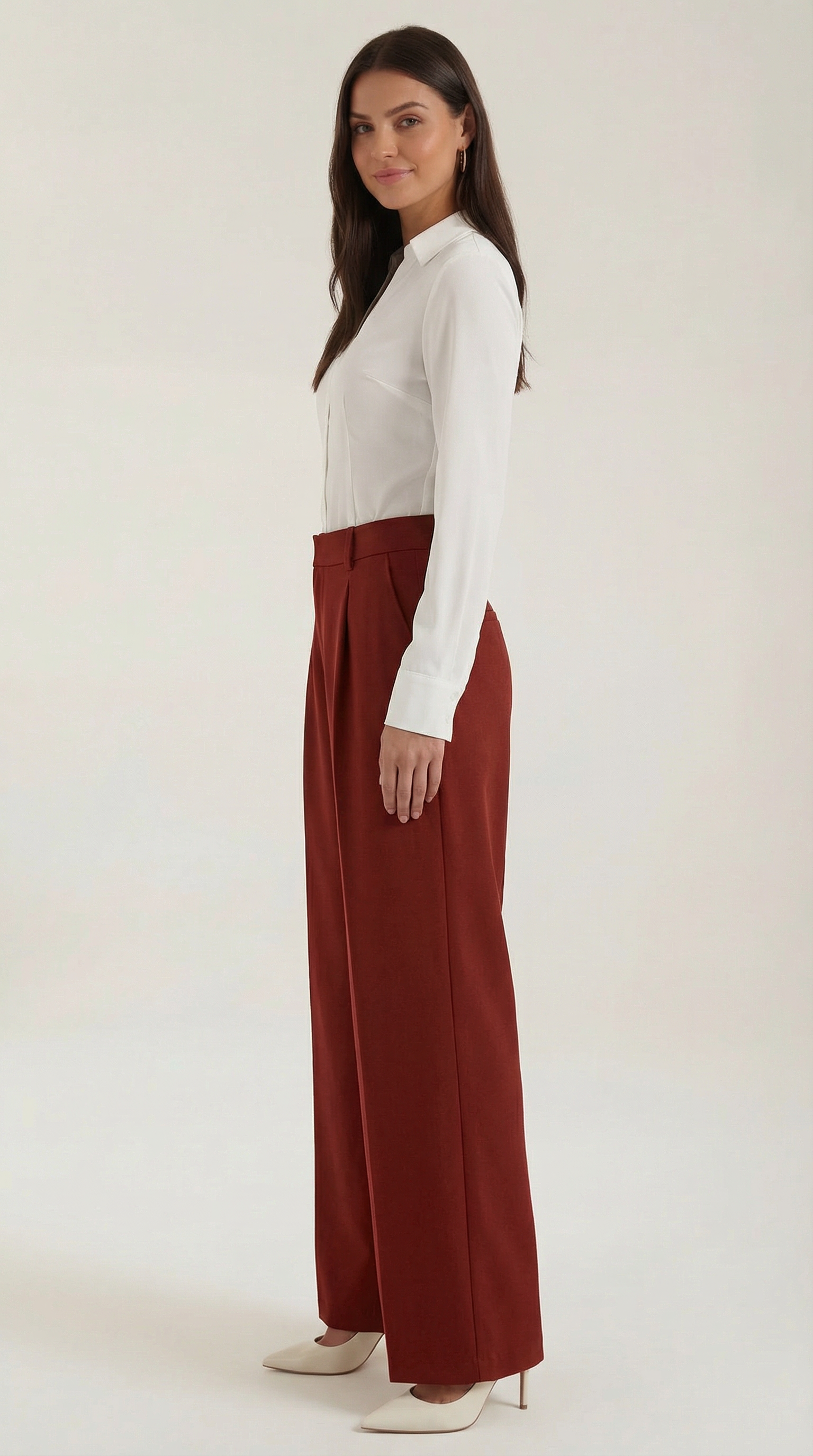 Pantalones de Pierna Ancha de Cintura Alta con Pinzas Frontales y Bolsillos para Mujer