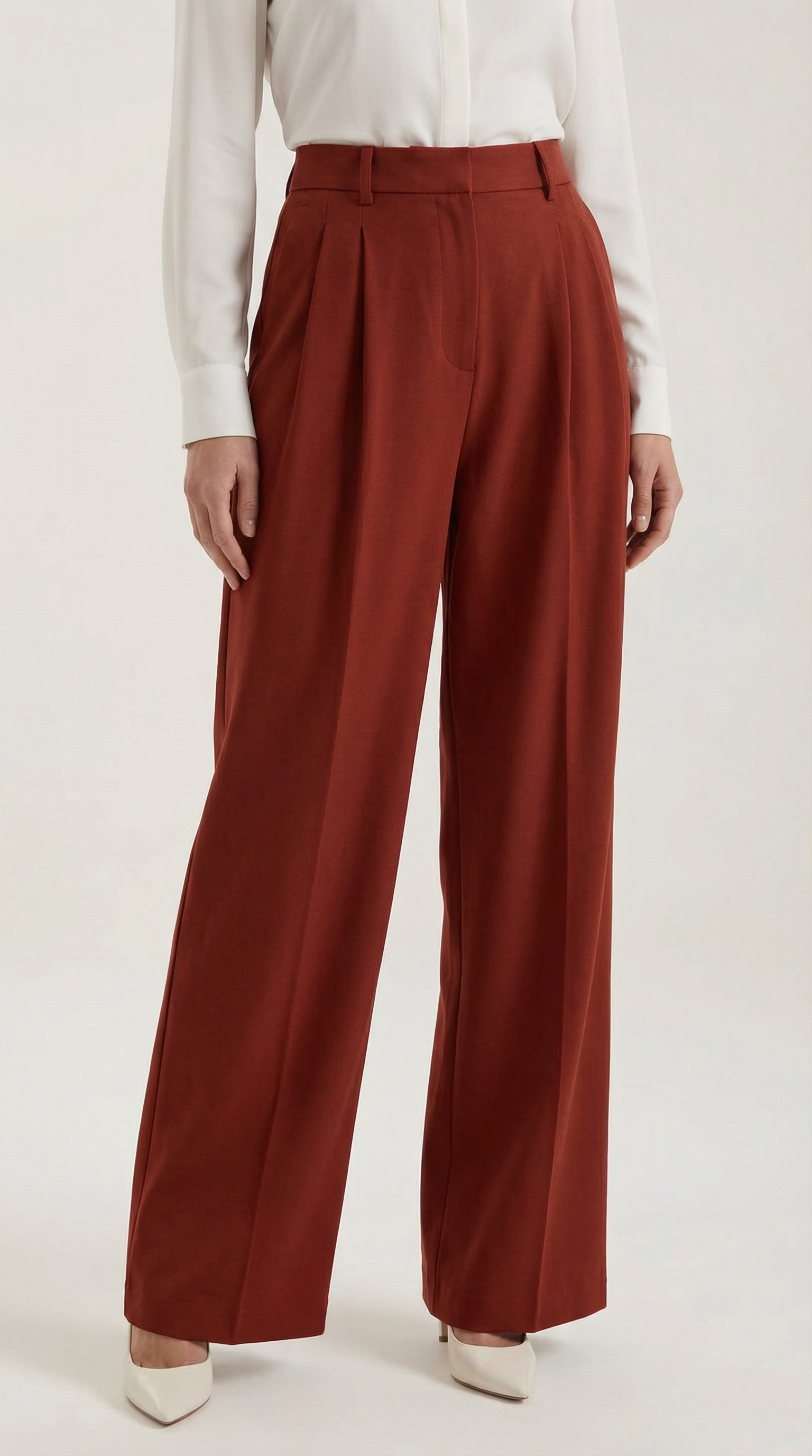 Pantalones de Pierna Ancha de Cintura Alta con Pinzas Frontales y Bolsillos para Mujer