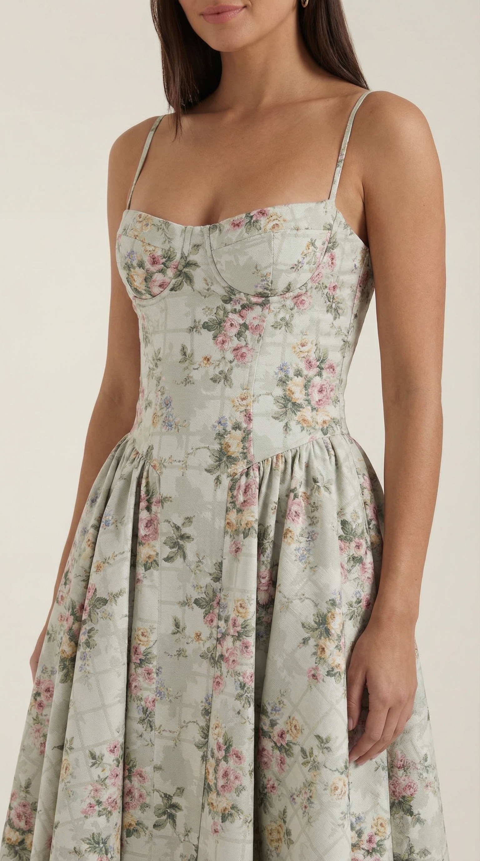 Vestido Midi de Algodón Estilo Corsé con Tirantes y Estampado Floral para Mujer
