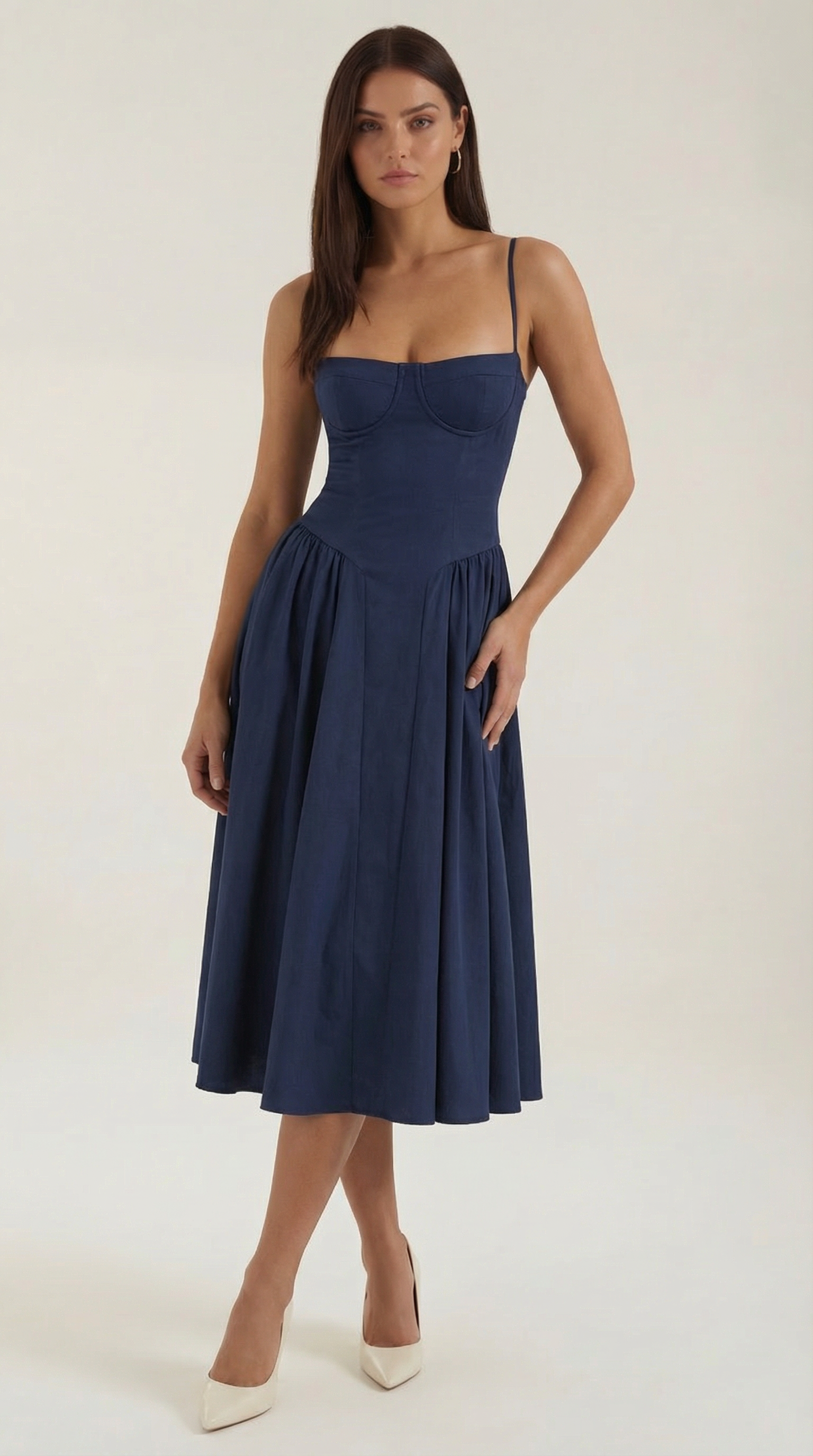 Vestido Midi de Algodón Estilo Corsé con Tirantes y Estampado Floral para Mujer