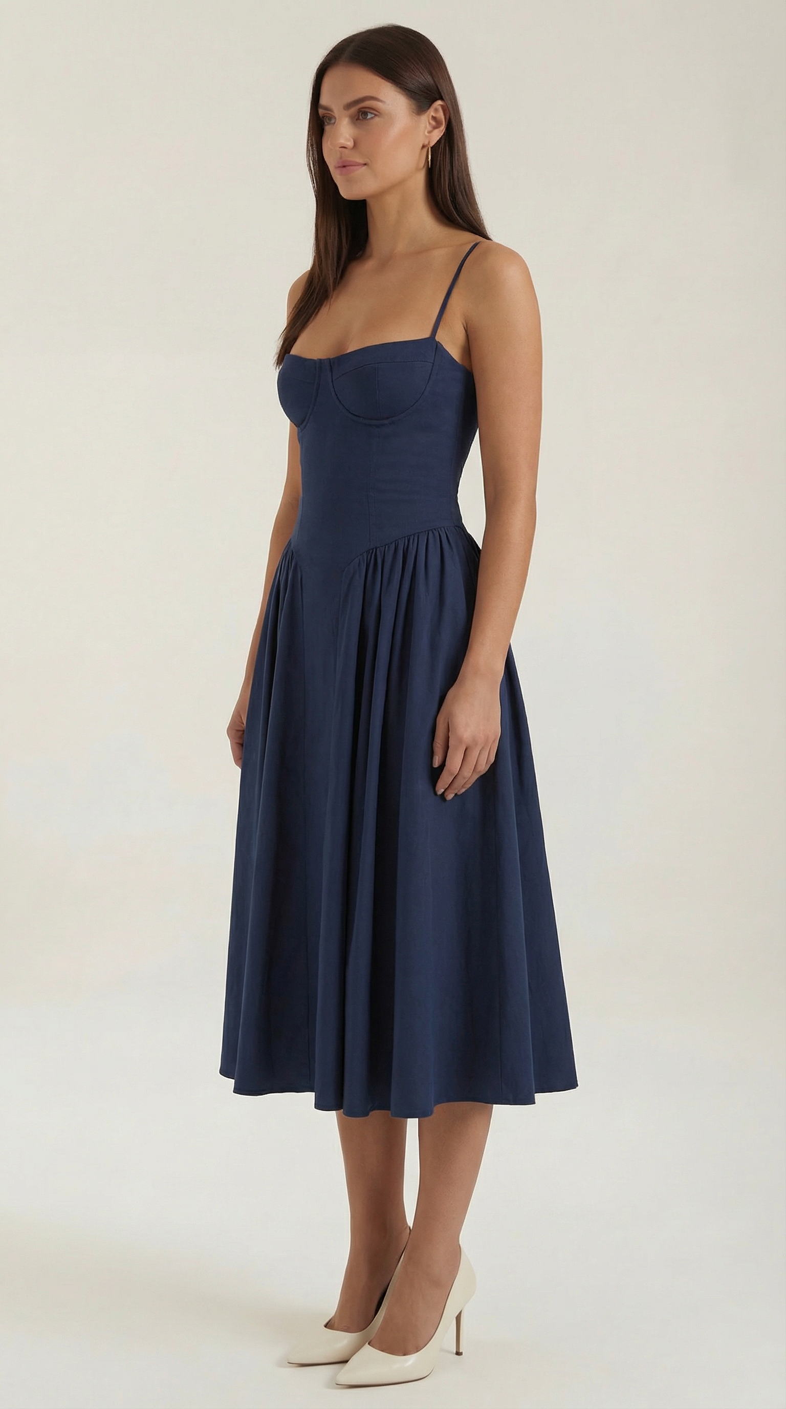Vestido Midi de Algodón Estilo Corsé con Tirantes y Estampado Floral para Mujer