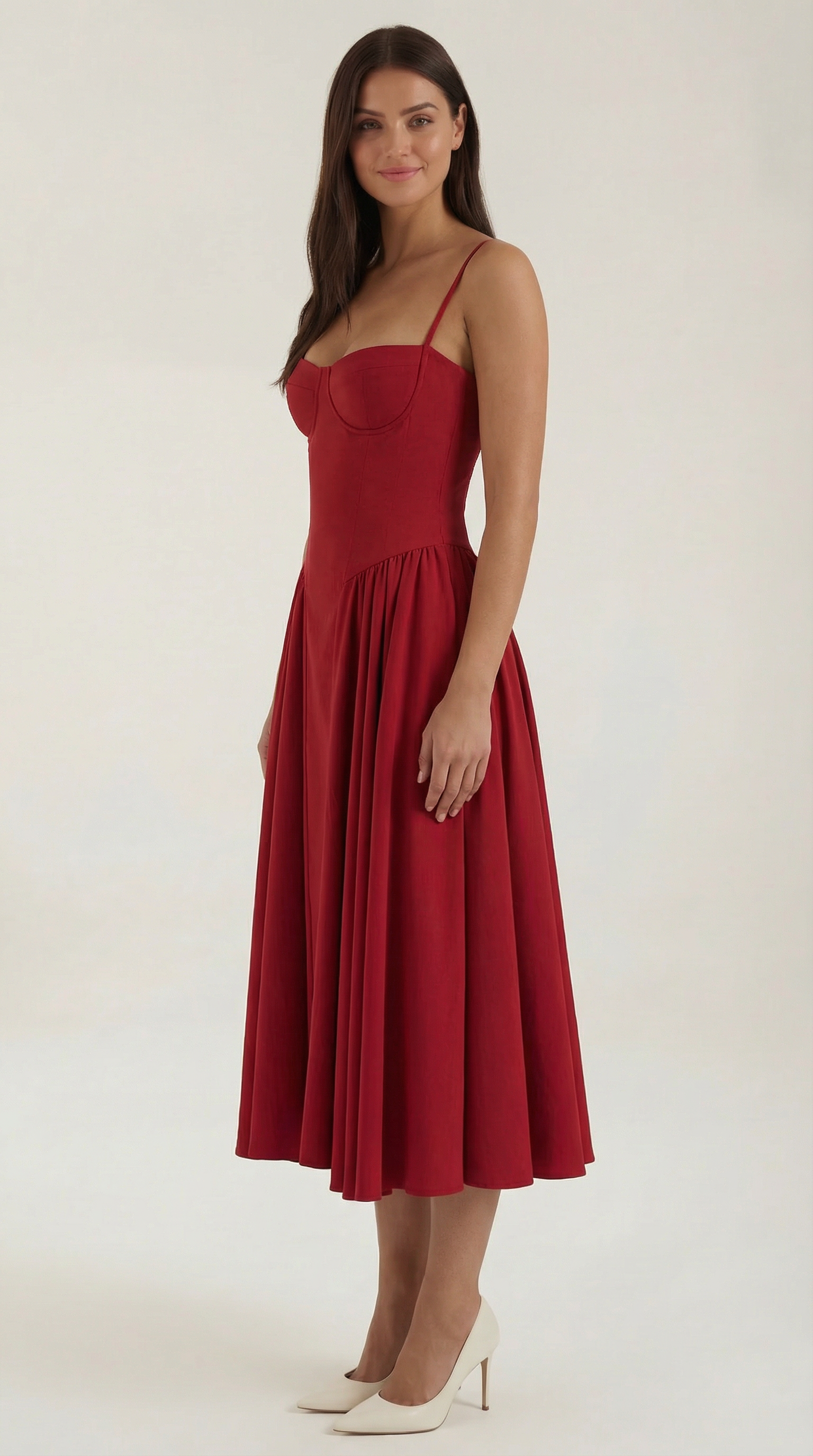 Vestido Midi de Algodón Estilo Corsé con Tirantes y Estampado Floral para Mujer