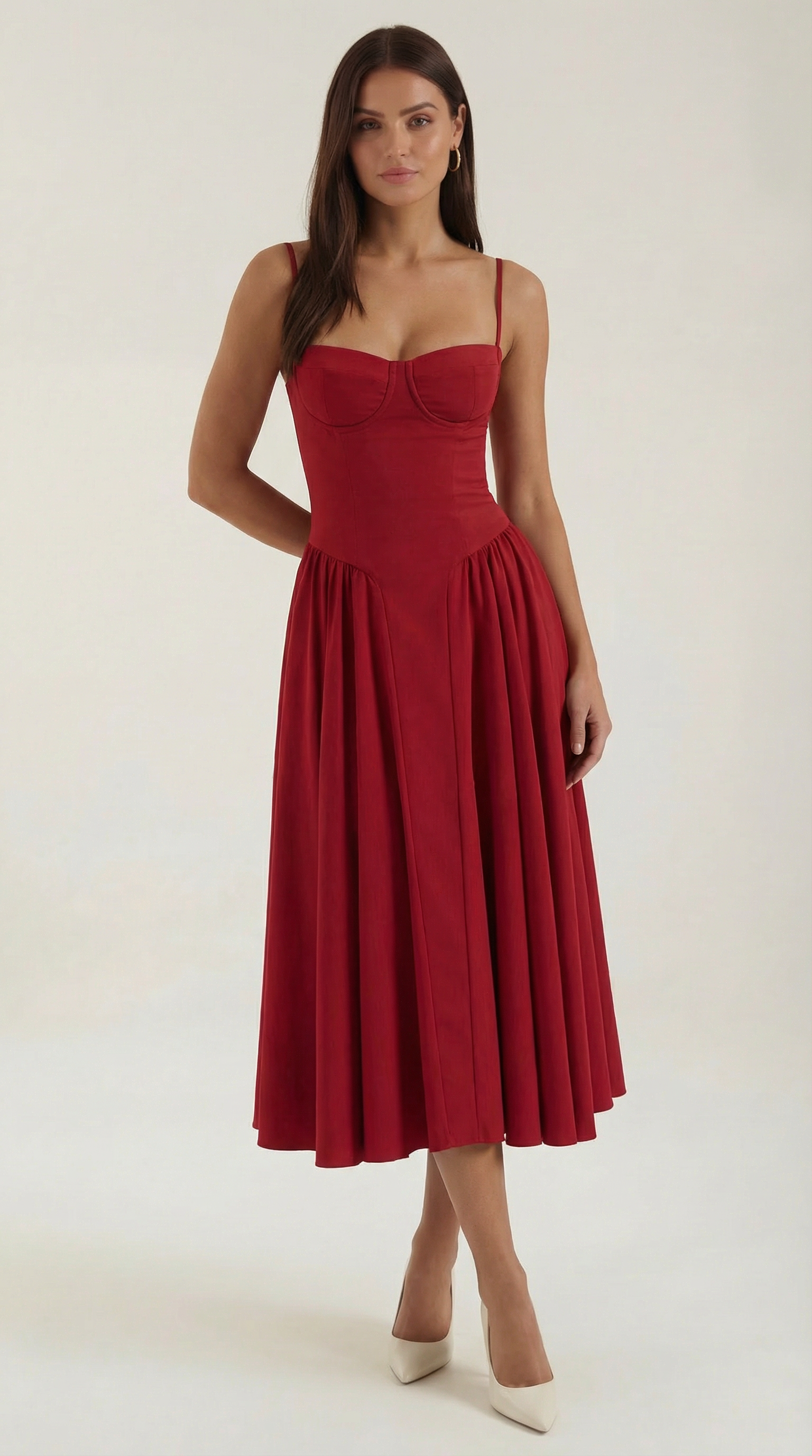 Vestido Midi de Algodón Estilo Corsé con Tirantes y Estampado Floral para Mujer