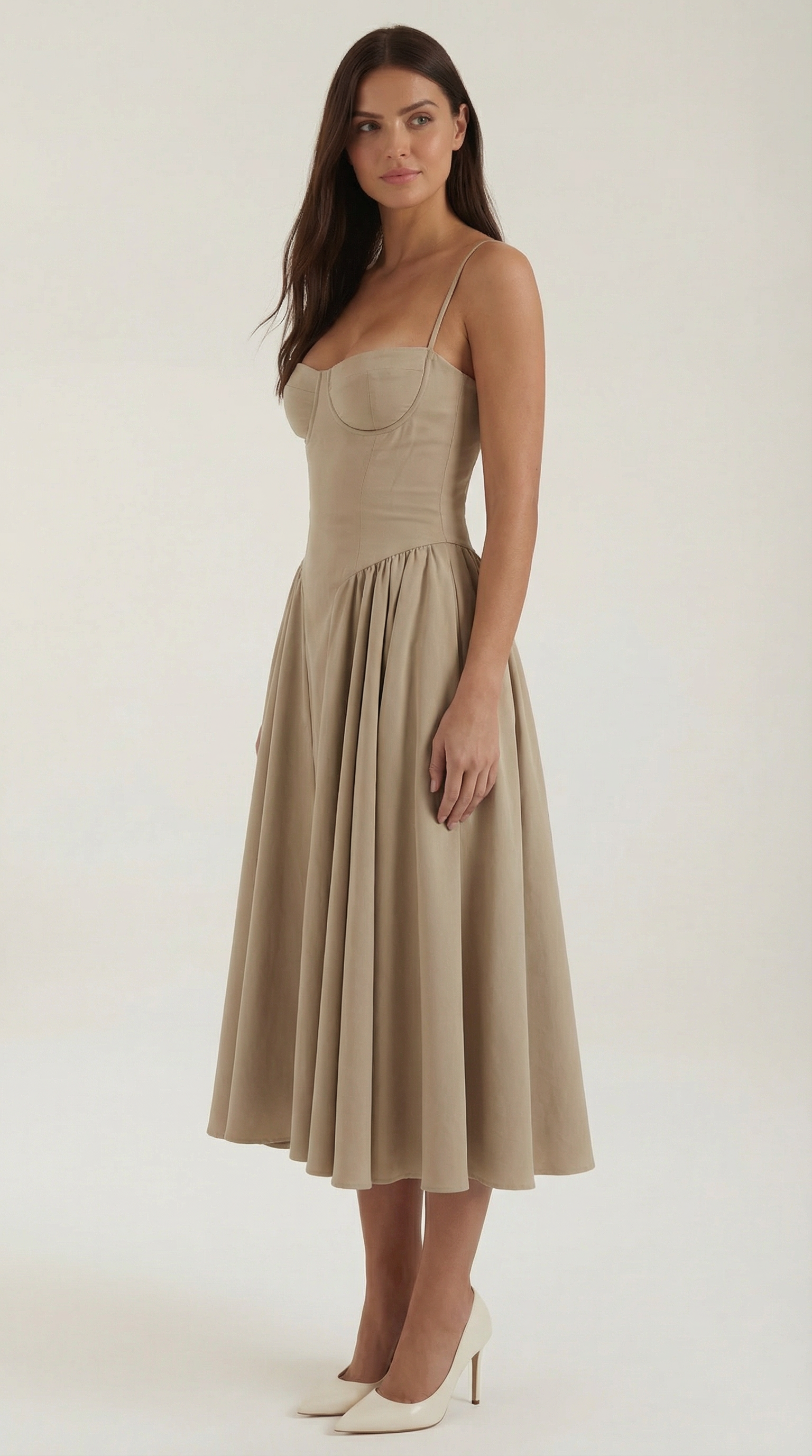 Vestido Midi de Algodón Estilo Corsé con Tirantes y Estampado Floral para Mujer
