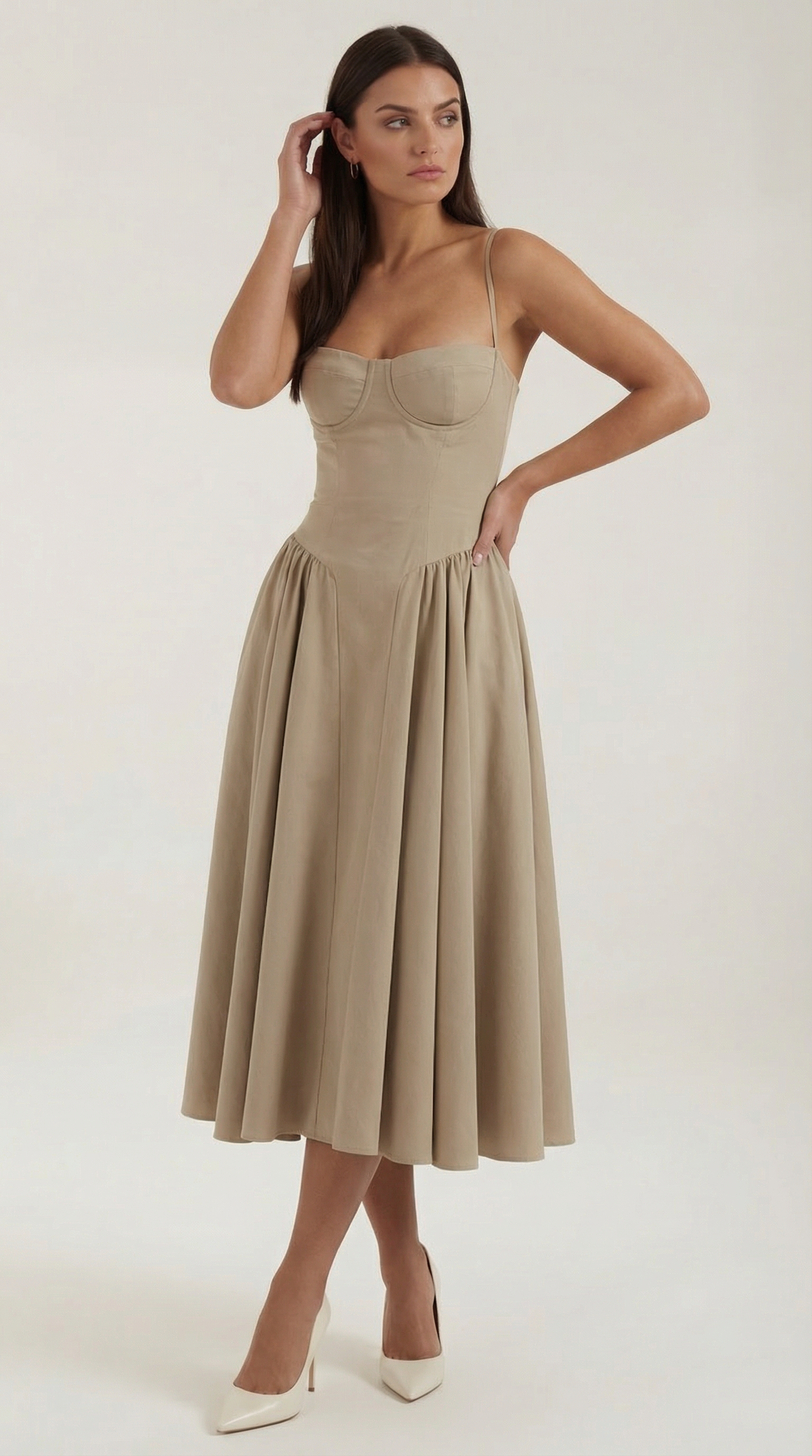 Vestido Midi de Algodón Estilo Corsé con Tirantes y Estampado Floral para Mujer