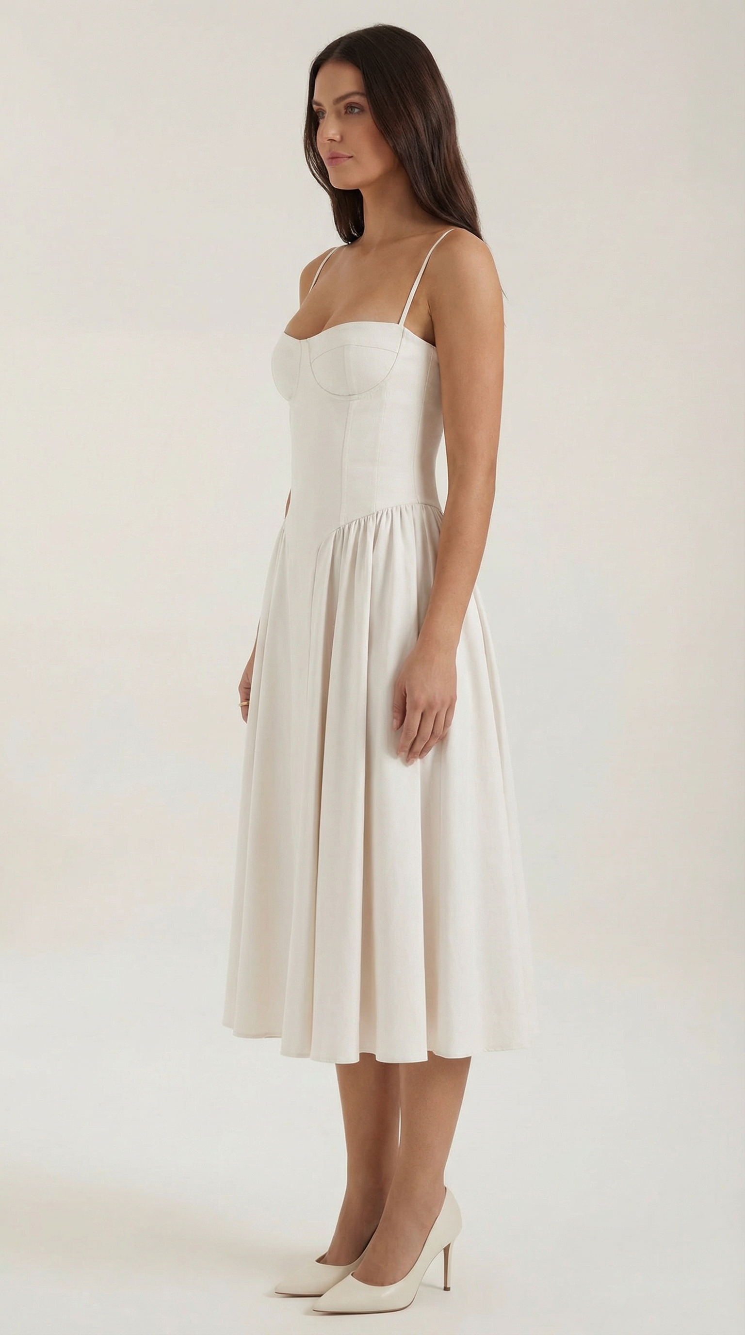 Vestido Midi de Algodón Estilo Corsé con Tirantes y Estampado Floral para Mujer