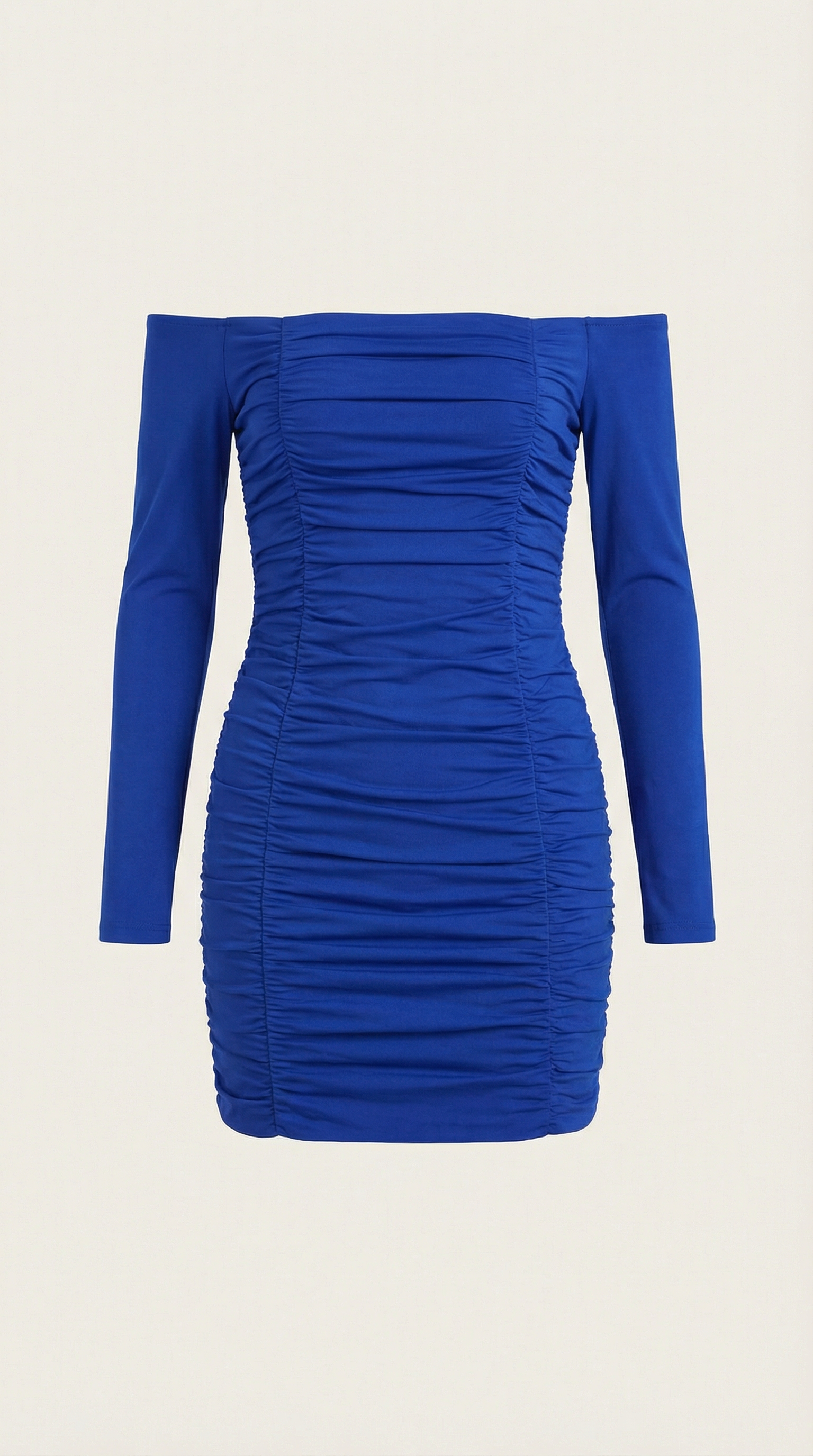Vestido Ajustado de Hombros Descubiertos con Manga Larga y Plisado para Mujer
