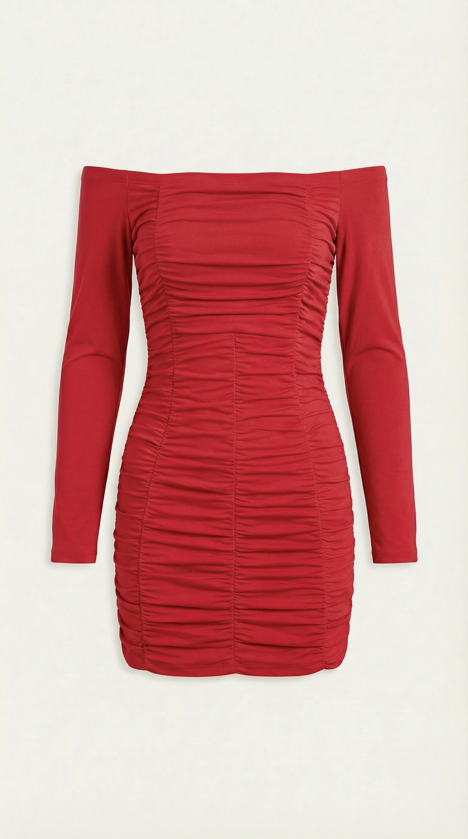 Vestido Ajustado de Hombros Descubiertos con Manga Larga y Plisado para Mujer