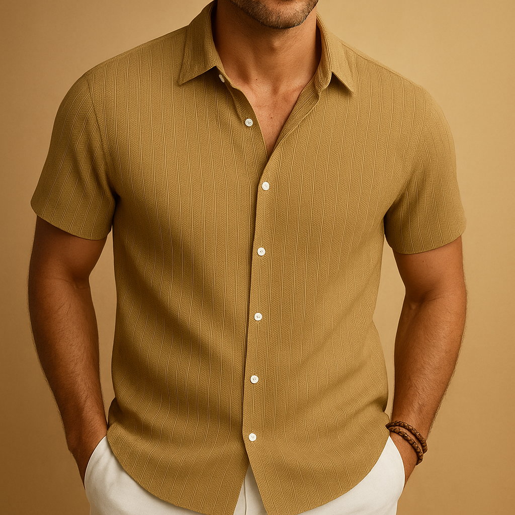 Camisa para hombre — algodón y lino manga corta regular fit