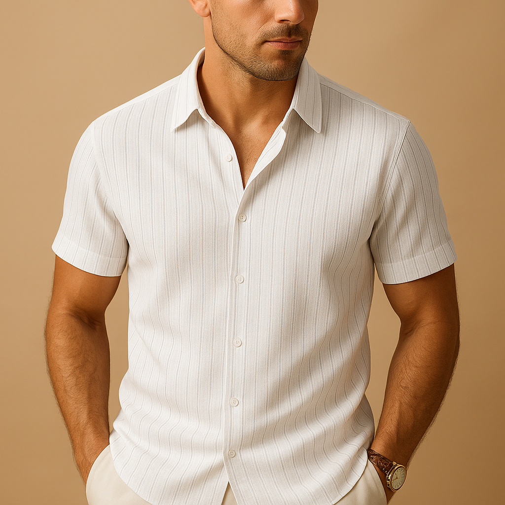 Camisa para hombre — algodón y lino manga corta regular fit