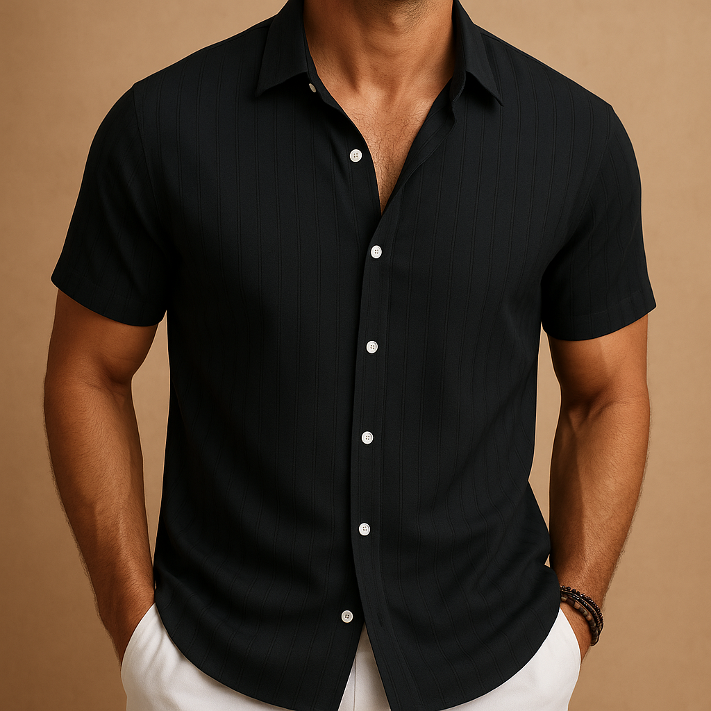Camisa para hombre — algodón y lino manga corta regular fit