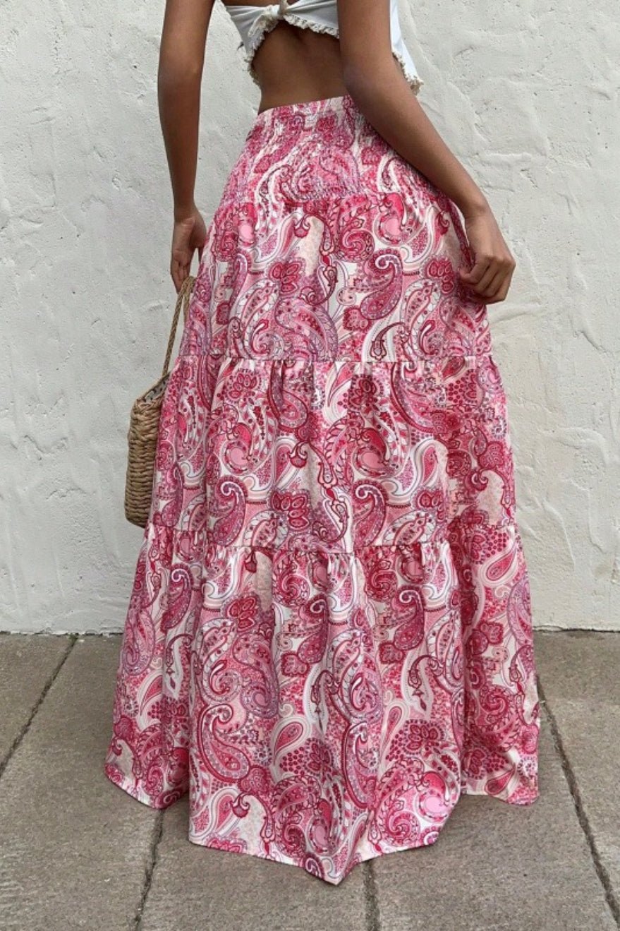 Falda Larga Maxi Skirt de Mujer con Estampado de Cachemira y Cintura Elástica