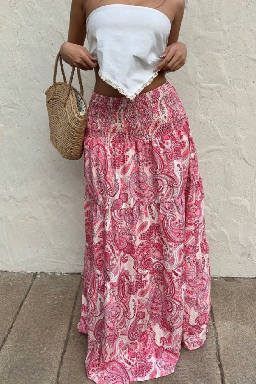 Falda Larga Maxi Skirt de Mujer con Estampado de Cachemira y Cintura Elástica
