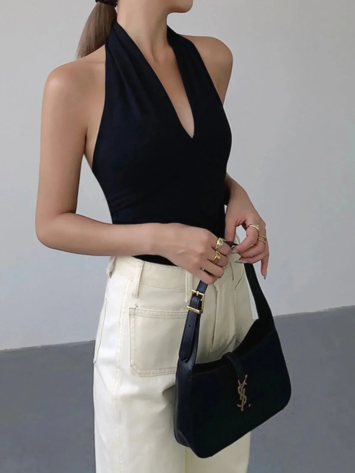 Top halter mujer | cuello cruzado en V para uso diario