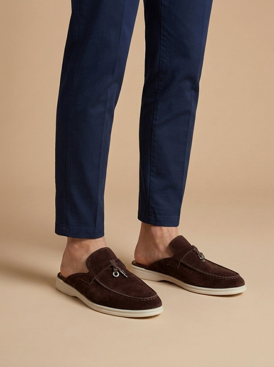Mocasines de ante para hombre - zuecos abiertos con detalle de metal - informal