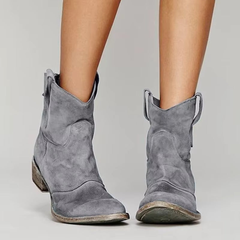 Botines de Mujer con Tacón Ancho y Puntera Redonda de Estilo Western